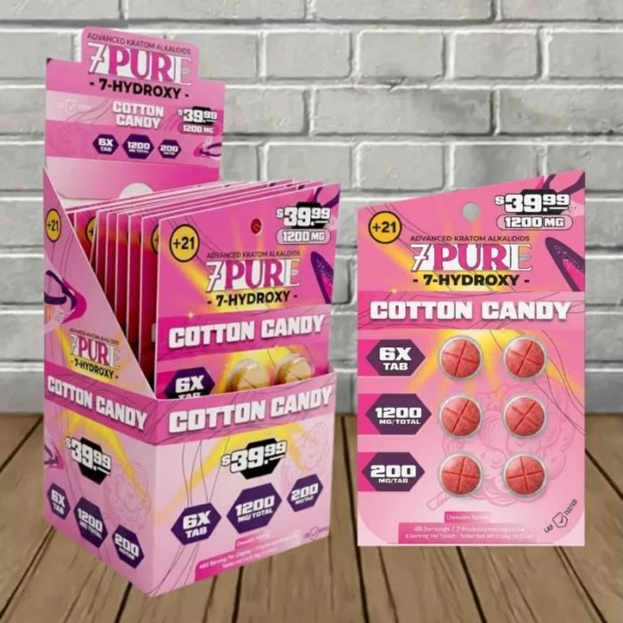 7Pure 7-Hydroxy Extract Tablets 1200mg-Cotton Candy -- 6ct x 10 = 60 Tablets BULK CASE 7Pure 7-Hydroxy Extract Tablets 1200mg-Cotton Candy -- 6ct x 10 = 60 Tablets BULK CASE