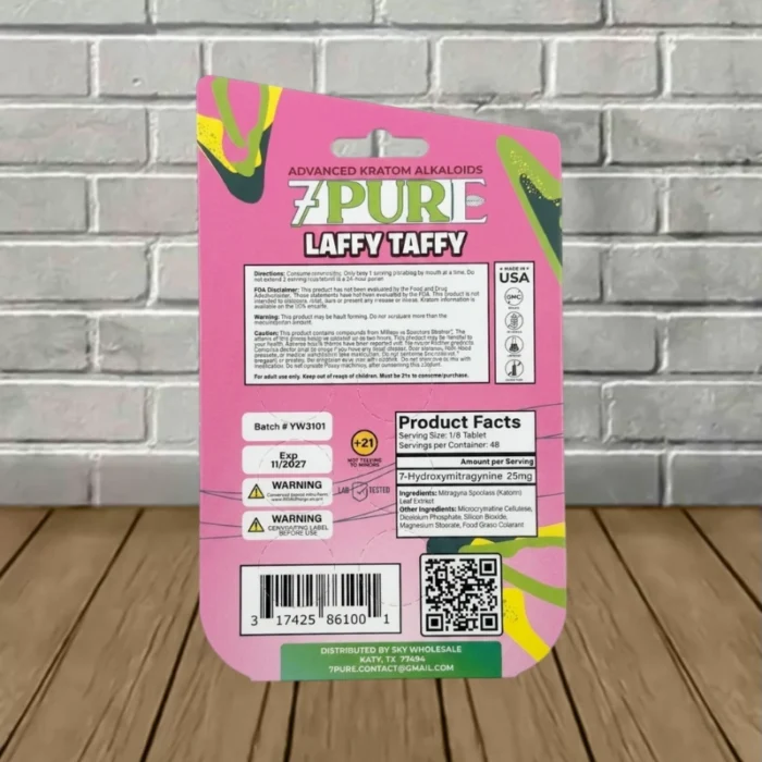 7Pure 7-Hydroxy Extract Tablets 1200mg-Laffy Taffy -- 6ct Blister Pack-back 7Pure 7-Hydroxy Extract Tablets 1200mg-Laffy Taffy -- 6ct Blister Pack-back