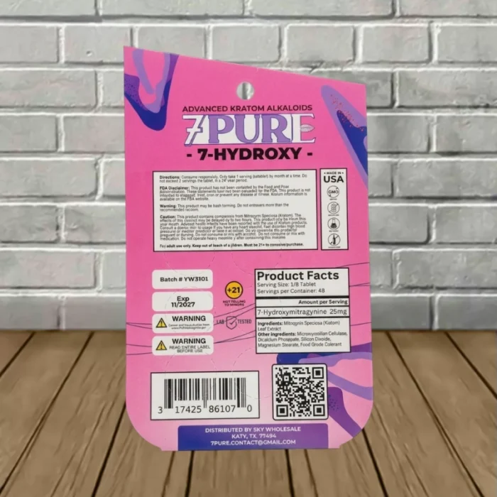7Pure 7-Hydroxy Extract Tablets 1200mg-Miracle Berries -- 6ct Blister Pack-back 7Pure 7-Hydroxy Extract Tablets 1200mg-Miracle Berries -- 6ct Blister Pack-back