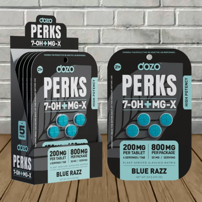 DOZO Perks 7OH + MGX Tablets 800mg- Blue Razz -- 4ct x 5 = 20 Tablets BULK CASE