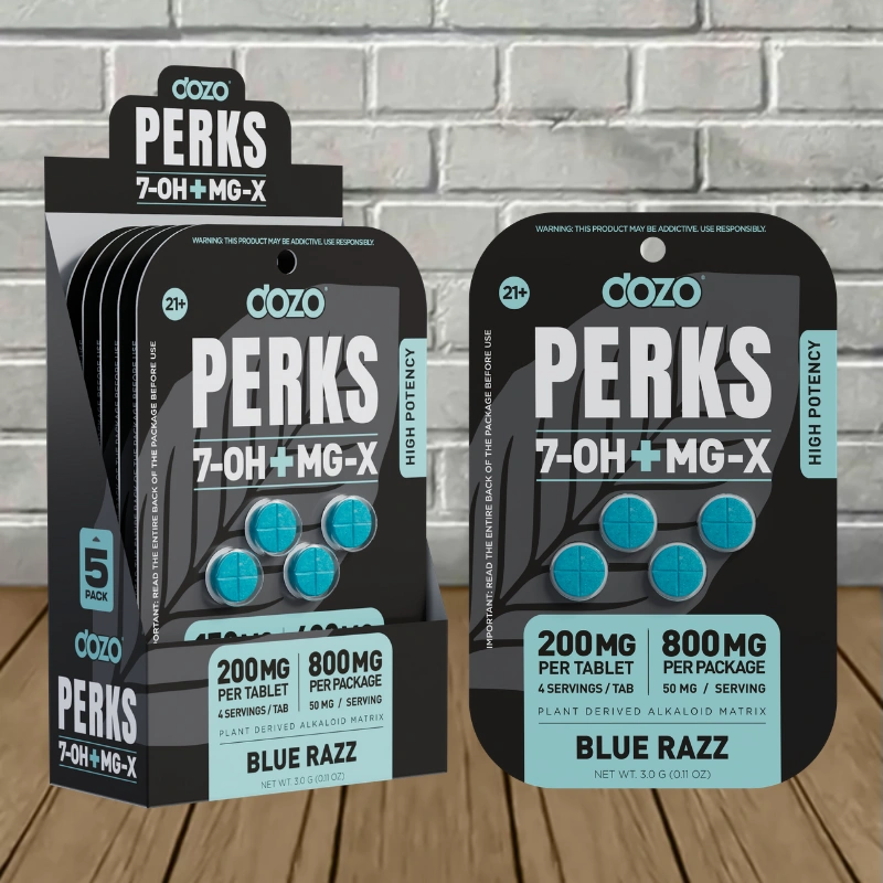 DOZO Perks 7OH + MGX Tablets 800mg- Blue Razz -- 4ct x 5 = 20 Tablets BULK CASE