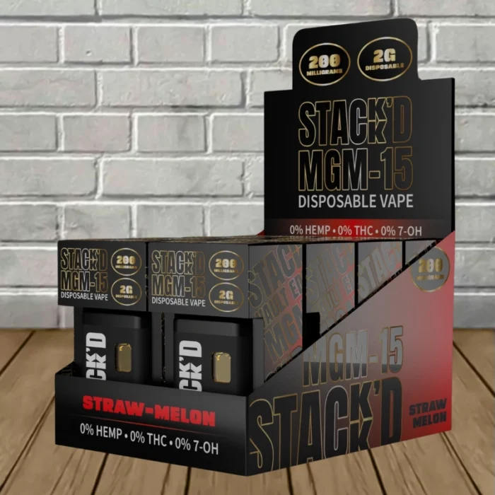 Stack'd MGM-15 Disposable Vape 2g-Straw-Melon -- 6ct -- DISPOSABLE BULK CASE Stack'd MGM-15 Disposable Vape 2g-Straw-Melon -- 6ct -- DISPOSABLE BULK CASE