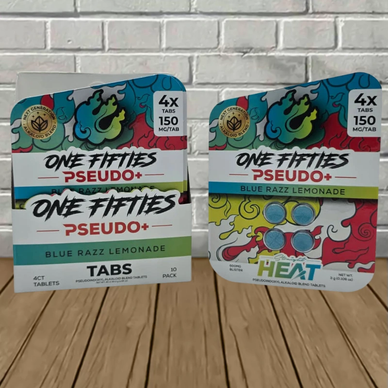 Straight Heat One-Fifties Pseudo + Tablets 600mg-Blue Razz Lemonade -- 4ct x 10 = 40 Tablets BULK CASE