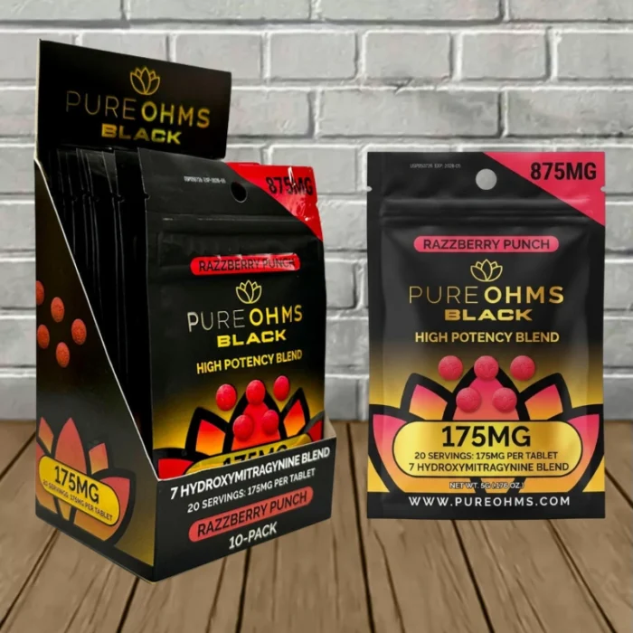 Pure Ohms Black High Potency Blend 875mg-Razzberry Punch -- 5ct x 10 = 50 Tablets BULK CASE Pure Ohms Black High Potency Blend 875mg-Razzberry Punch -- 5ct x 10 = 50 Tablets BULK CASE